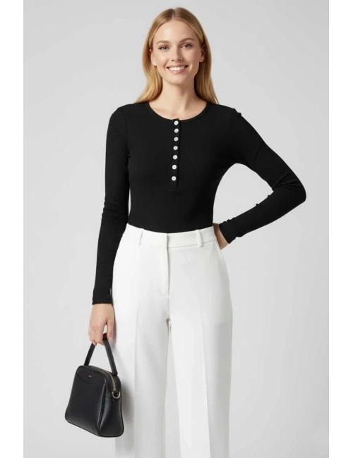 Çıtçıt Detaylı Bluz Siyah