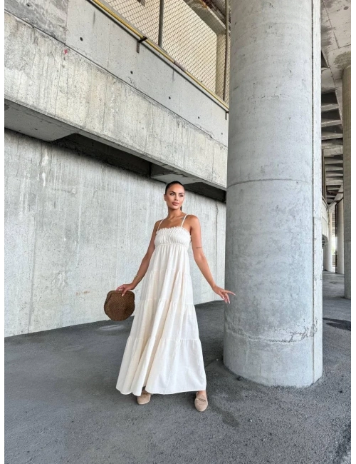 Dantelli askılı keten elbise s4310