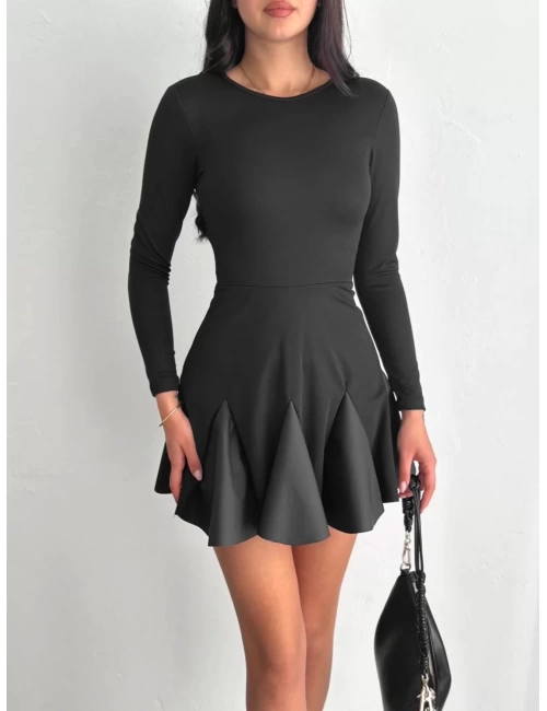 Eteği kloş crep mini elbise s1267