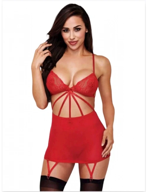 Fantazi Kırmızı Dantel Sütyenli Tül Etekli Jartiyer Takım İç Giyim