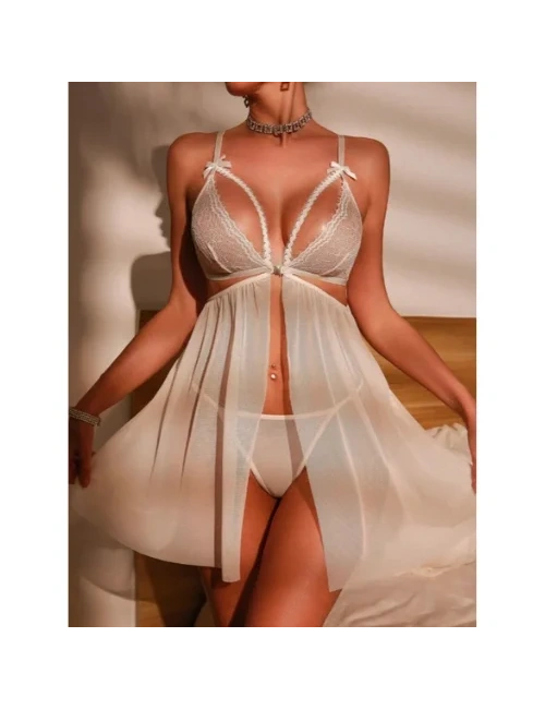 Fantezi Beyaz Dantel Sütyenli Transparan Gecelik