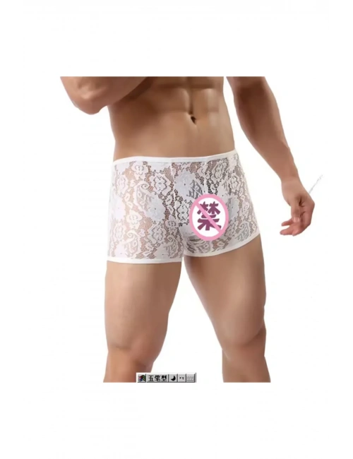 Fantezi Dantelli Beyaz Seksi Erkek Boxer - Erkek İç Çamaşırı