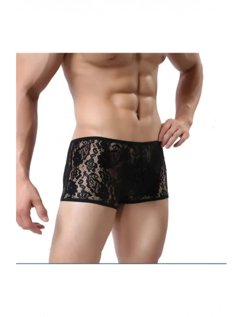 Fantezi Dantelli Seksi Siyah Erkek Boxer - Seksi Erkek İç Çamaşırı