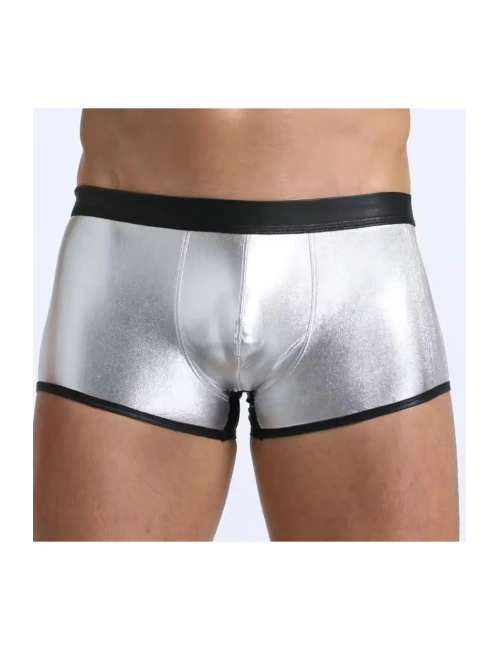Fantezi Deri Görünümlü Gümüş Erkek Boxer Tanga