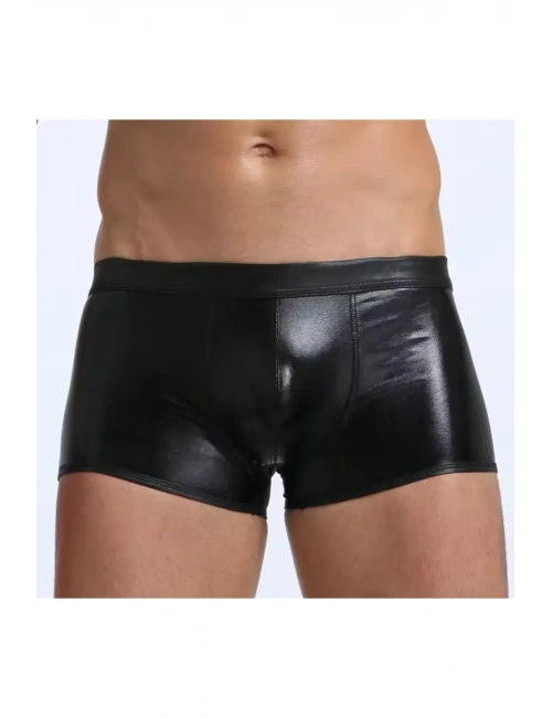 Fantezi Deri Görünümlü Seksi Siyah Erkek Boxer - Fantezi Tanga