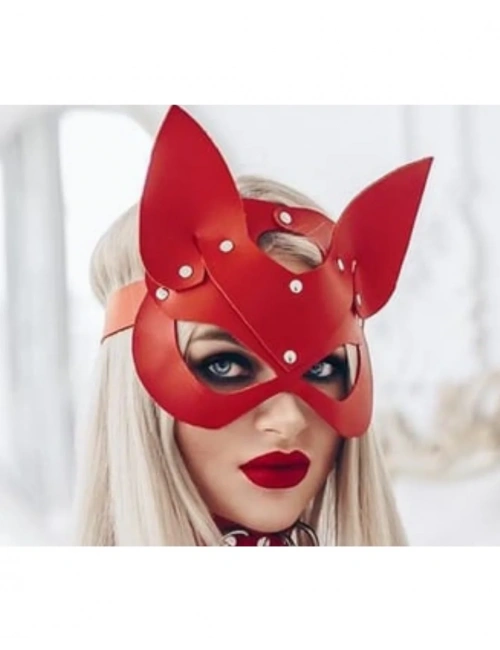 Fantezi Deri Seksi Kırmızı Kedi Maskesi