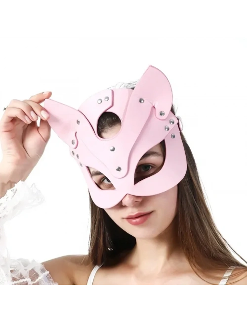 Fantezi Deri Seksi Pembe Kedi Maskesi