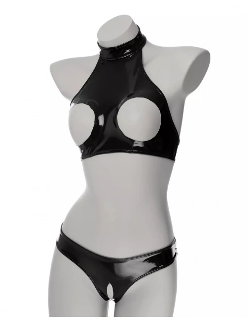 Fantezi Seksi Özel Bölgeleri Açık Siyah Lame Gecelik