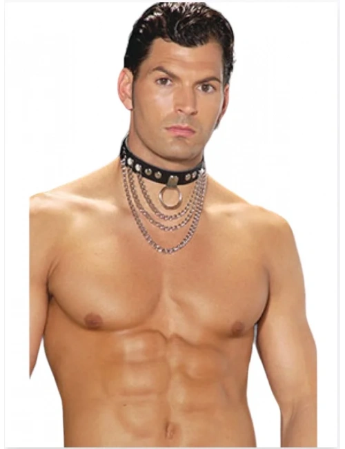 Fantezi Zincirli Deri Erkek Boyunluk Fantezi Aksesuar