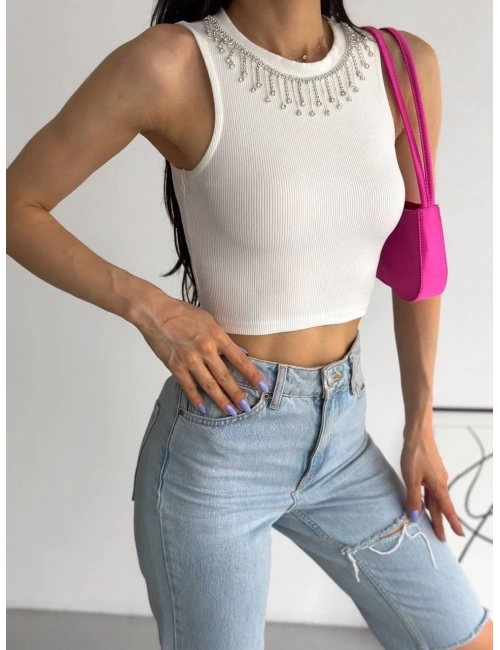 fitilli kaşkorse yakası zincirli atlet beyaz