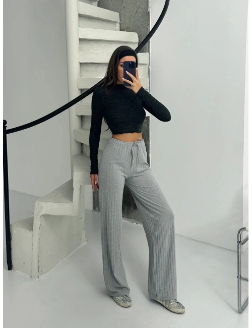 Fitilli şardonlu pantolon gri