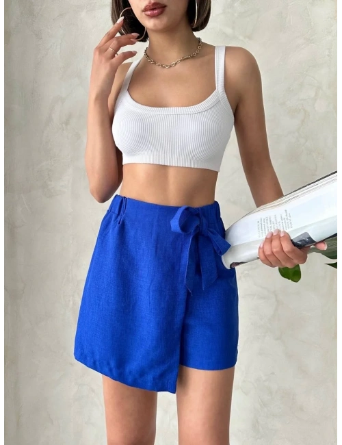 Fiyonklu şort etek saks s255021