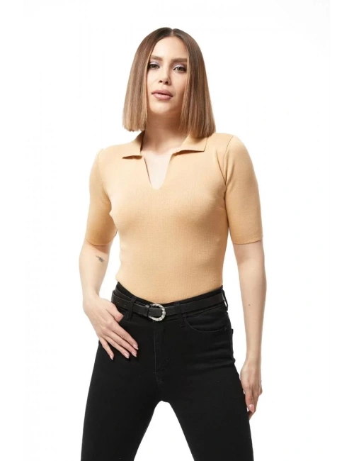 Gömlek yaka yazlık triko bluz