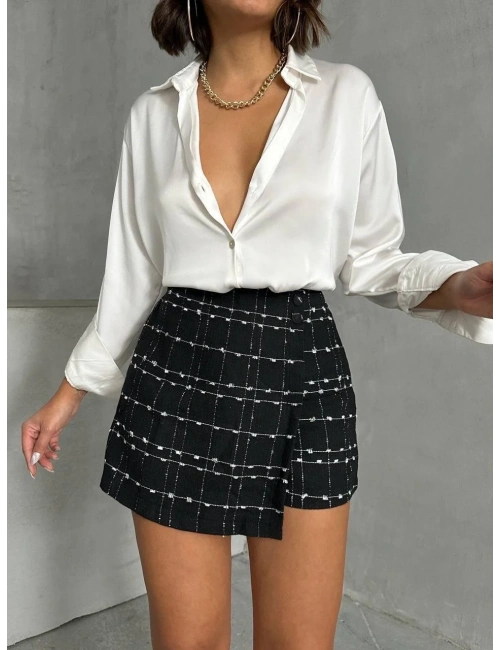 İki düğmeli ch kumaş şort etek siyah h26414