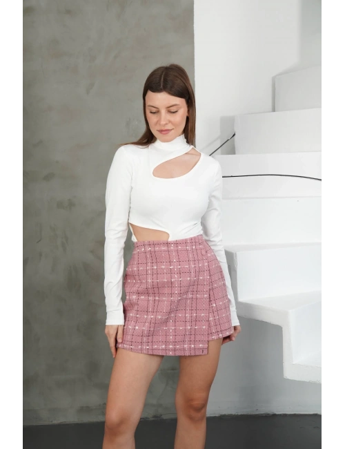 İki düğmeli şort etek pembe h26414