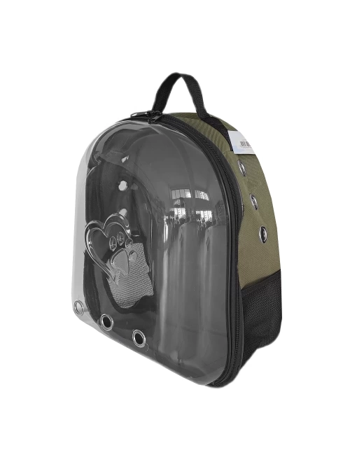 Kalpli Patili Astronot Şeffaf Taşıma Sırt Çantası Haki 24x32x42 cm