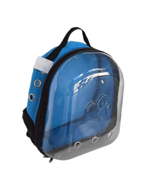 Kalpli Patili Astronot Şeffaf Taşıma Sırt Çantası Mavi 24x32x42 cm