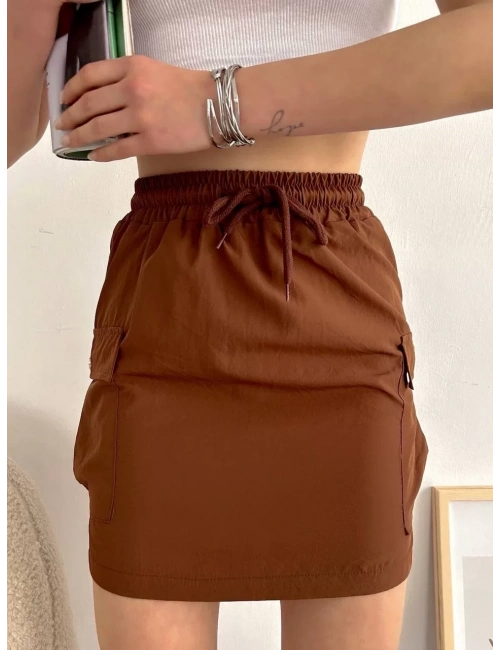 Kargo cep ince paraşüt etek kahve s241019