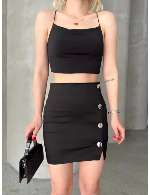 Likralı gabardin dört düğmeli etek