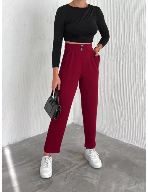 örme krep pantolon çift düğmeli