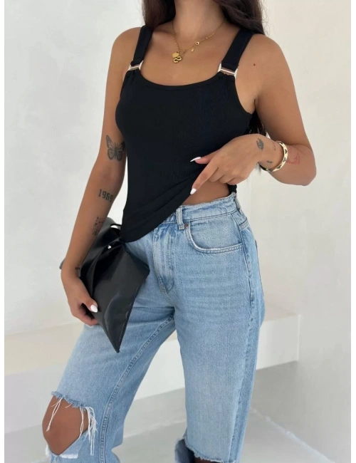 Ottoman toka askılı bluz siyah s4194