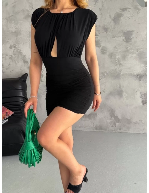 Pencereli mini mikro elbise s3843