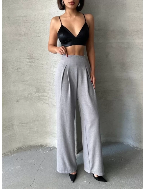 Pileli keten pantolon s255046