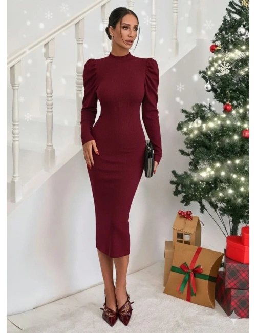 Prenses kol kaşkorse elbise bordo