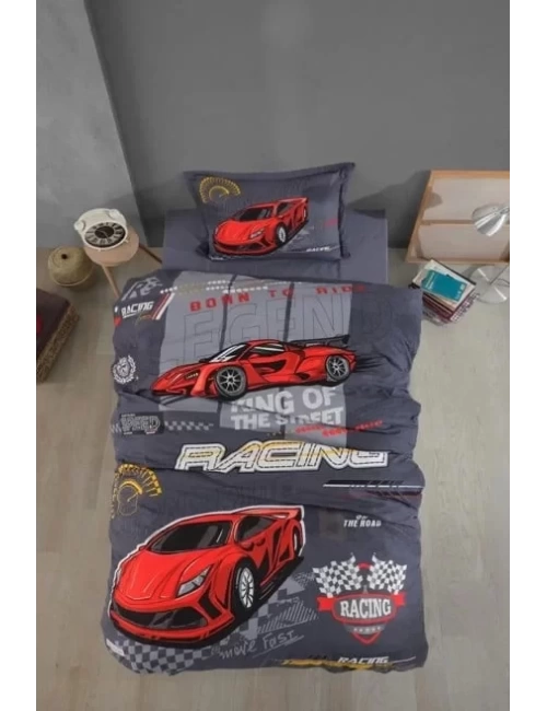 Tek Kişilik Ranforce Nevresim Takımı Raing Team Gri