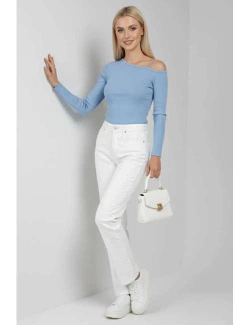 Tek Omuz İpli Bluz mavi