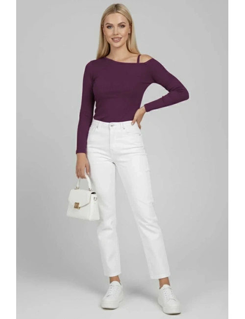 Tek Omuz İpli Bluz Mürdüm