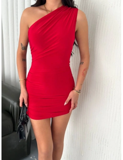 Tek omuz mini elbise