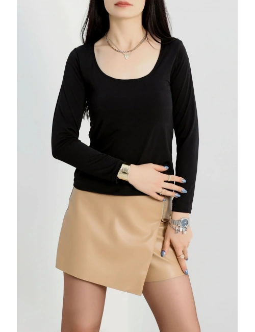 U yaka kaşkorse bluz siyah