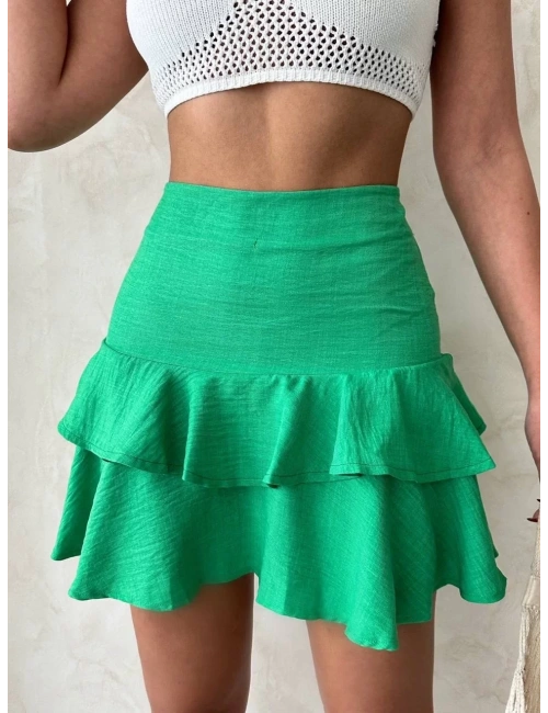Valonlu fırfırlı etek yeşil s24681