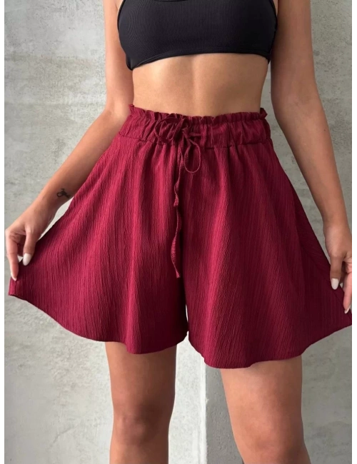 Volanlı keten şort bordo s255058