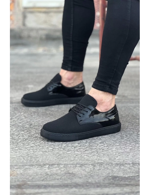 WG016 Kömür Rugan Triko Erkek Casual Ayakkabı