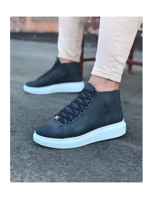 WG032 Gri Bağcıklı Sneakers  Yarım Bilek Bot