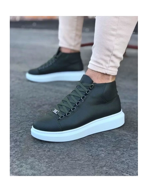 WG032 Haki Bağcıklı Sneakers  Yarım Bilek Bot