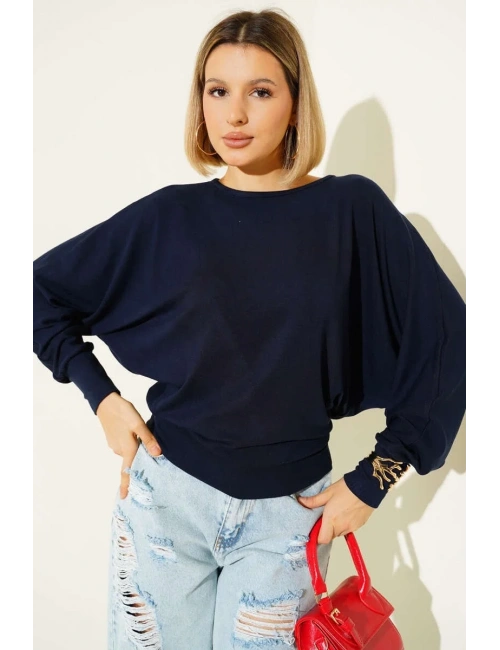 Yarasa Kol Salaş Bluz Lacivert T4273