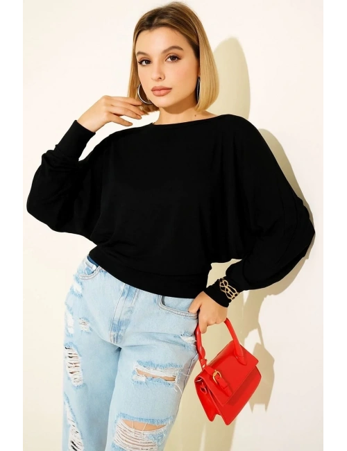 Yarasa Kol Salaş Bluz siyah T4273
