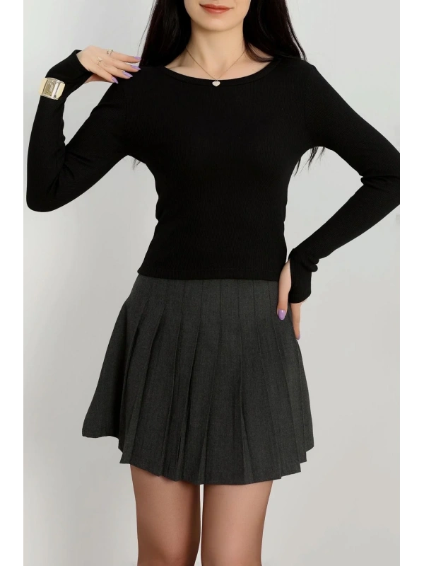 Bisiklet Yaka Parmak Geçmeli Kaşkorse bluz siyah a3829