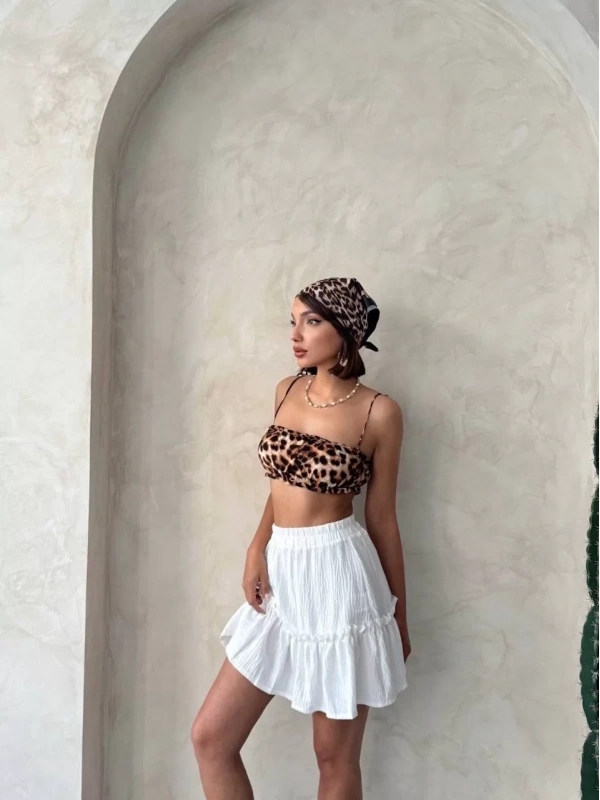 Çingene keten etek beyaz s24808