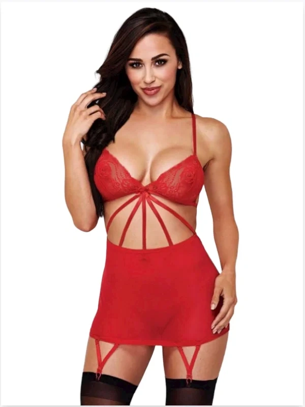 Fantazi Kırmızı Dantel Sütyenli Tül Etekli Jartiyer Takım İç Giyim