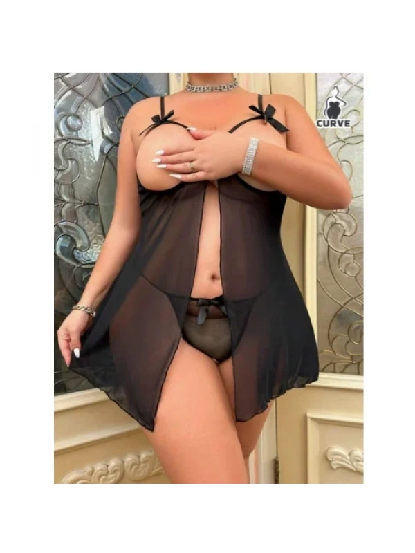 Fantezi Büyük Beden Göğsü Açık Transparan Gecelik