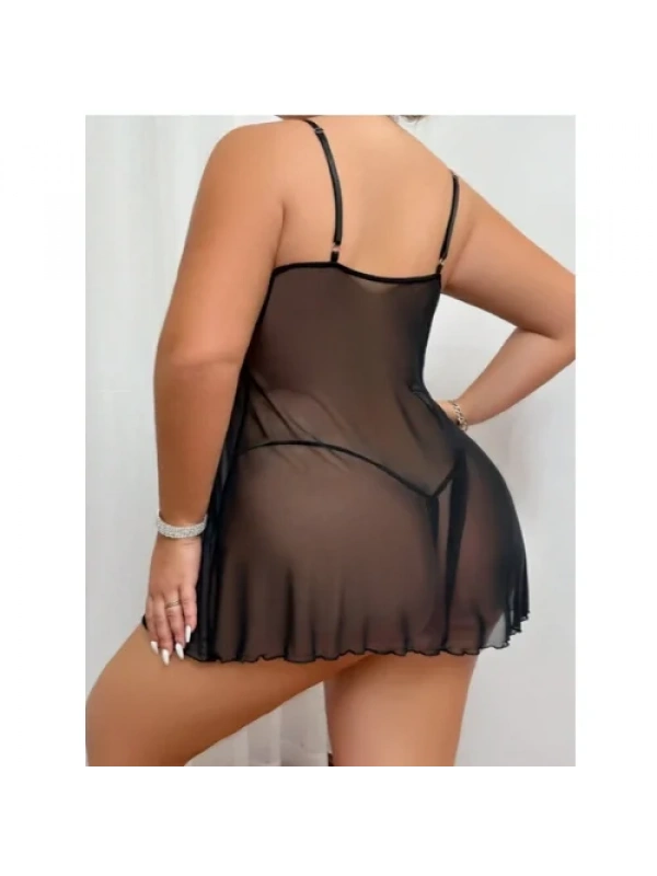 Fantezi Büyük Beden Göğsü Açık Transparan Gecelik