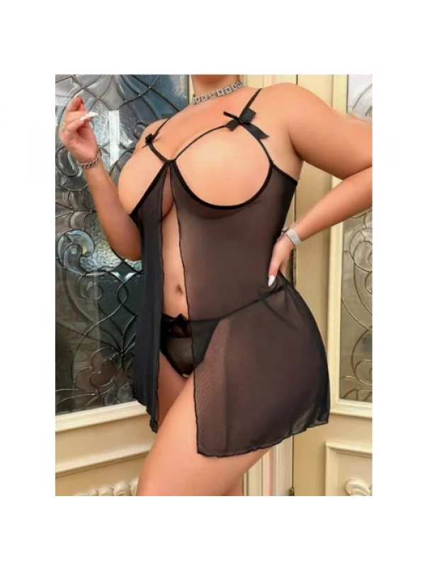 Fantezi Büyük Beden Göğsü Açık Transparan Gecelik