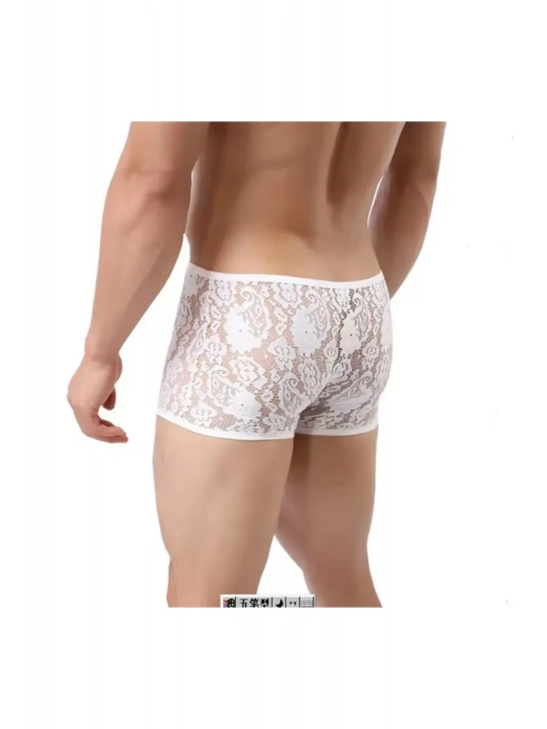 Fantezi Dantelli Beyaz Seksi Erkek Boxer - Erkek İç Çamaşırı