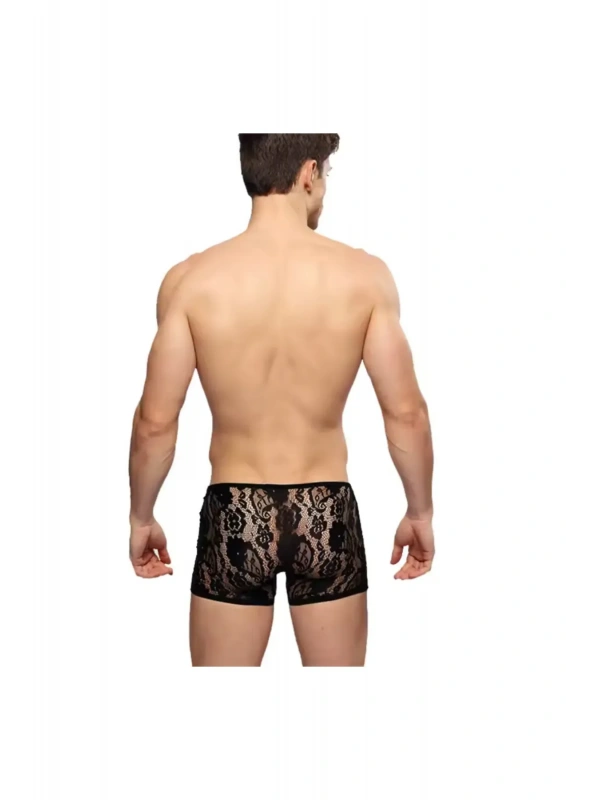 Fantezi Dantelli Seksi Siyah Erkek Boxer - Seksi Erkek İç Çamaşırı