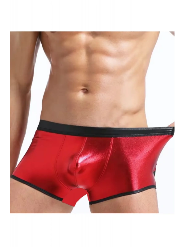 Fantezi Deri Görünümlü Kırmızı Erkek Boxer Tanga