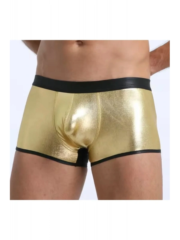 Fantezi Deri Görünümlü Seksi Altın Erkek Boxer - Fantezi Tanga